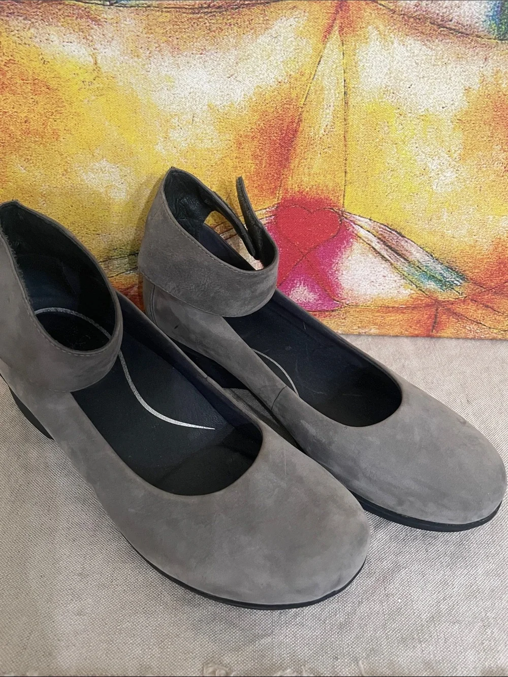 Dansko Lulu Ankle-Strap Mary Jane Flat in gray suede